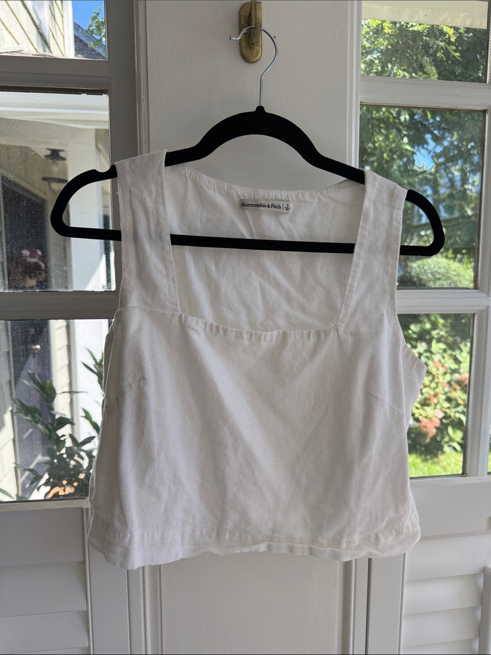 Abercrombie & Fitch White Square-Neck Linen Blend Tank Small